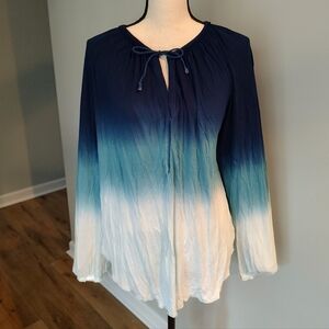 Young Fabulous & Broke Top Peasant Ombre Boho Blue Turquoise Size M